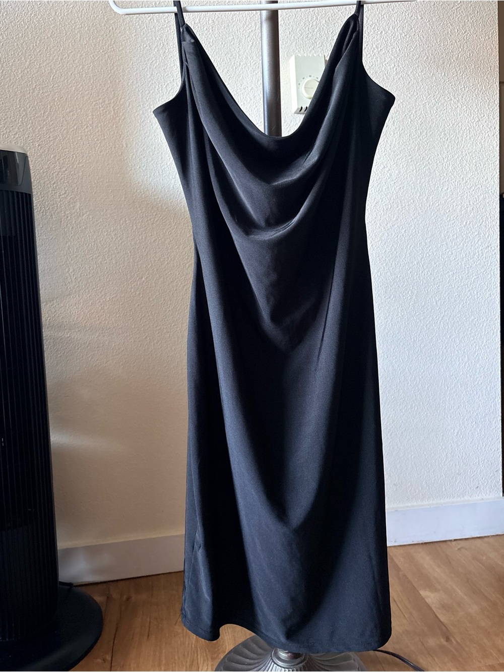E.L.H. STUDIO Black Cowl Neck Slip Midi Dress Size XL
